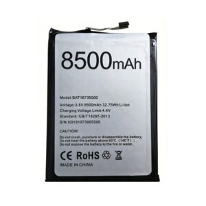 BAT20ZN1308500 8500mAh 3.85V Li-Polymer replacement battery for Doogee S86 and S86 Pro, front view showing label design version 1