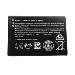 BV-6A 1500mAh 3.7V Li-ion replacement battery for Nokia 8110 4G and compatible models, front view on white background