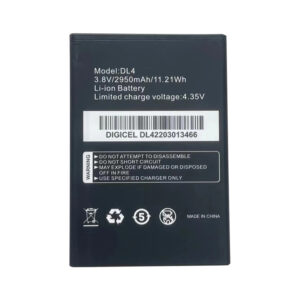 DL4 2950mAh 3.8V Li-ion replacement battery for Digicel DL4 smartphone, front view, white background