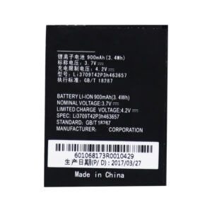 Li3709T42P3h463657 900mAh 3.7V Li-ion replacement battery for ZTE N281 and compatible flip phones, front view showing battery label