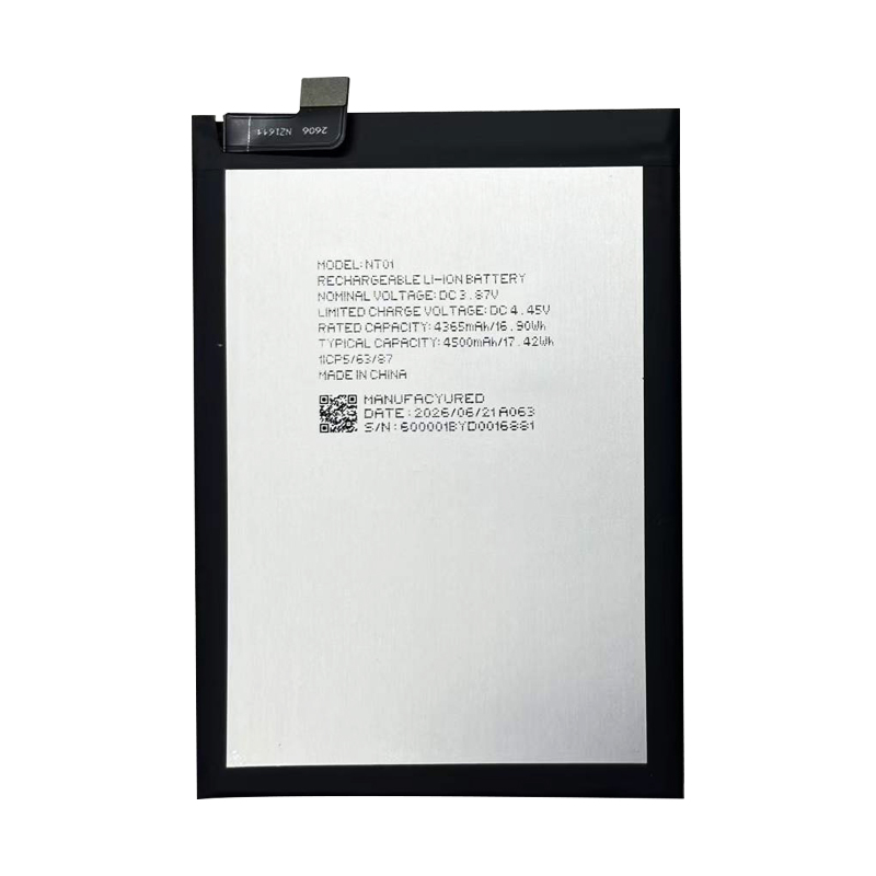NT01 4500mAh 3.87V Li-ion Polymer replacement battery for Nothing Phone 1 A063, front view on white background showing battery surface and connector flex cable
