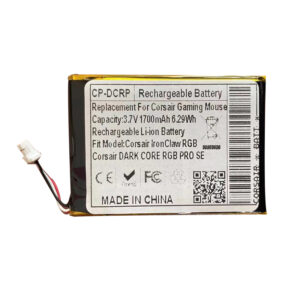 SH703448 1700mAh 3.7V Li-ion replacement battery for gaming mouse, 7x34x48mm, front view on white background
