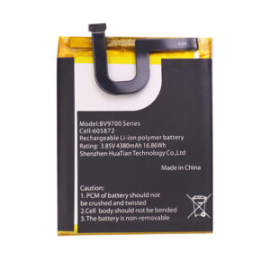 605872 4380mAh 3.85V Li-Polymer replacement battery for Blackview BV9700 and BV9700 Pro, front view showing battery label
