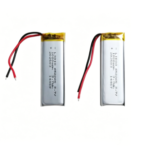 652265 1000mAh 3.7V Li-Ion battery 2-pack with built-in protection PCB, two batteries front view side by side on white background