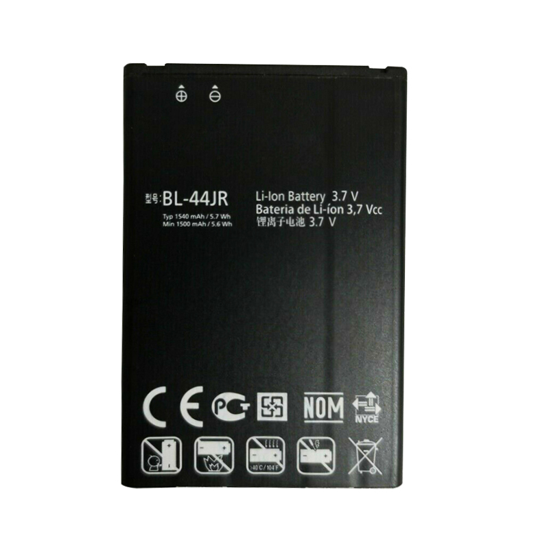 BL-44JR 1540mAh 3.7V Li-ion replacement battery for LG Prada 3.0 P940 SU540 KU5400, front view showing battery label and metal contacts