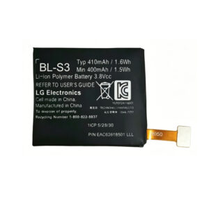 BL-S3 410mAh 3.8V Li-Polymer replacement battery for LG G Watch R W110 and LG G Watch Urbane W150, front view showing battery label