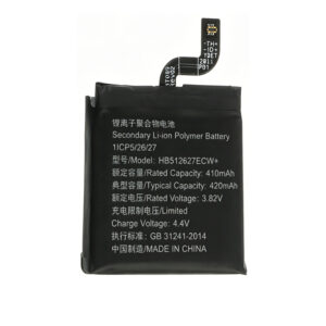 HB512627ECW+ 420mAh 3.82V Li-Polymer replacement battery for Huawei Watch GT 1 FTN-B19, front view showing battery label and connector flex cable