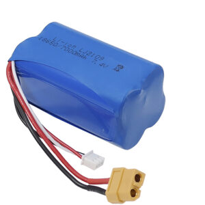 7000mAh 7.4V LiPo battery with XT60 connector for Henglong T90 RC tank, front view on white background