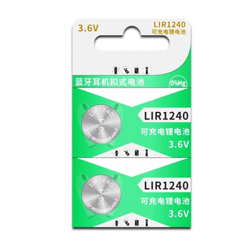 LIR1240 55mAh 3.6V rechargeable lithium coin cell battery 2PCS package for Sony WF-LS900N and WF-1000XM5, front view showing two batteries in sealed packaging with product label and compatibility information