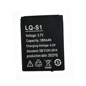 LQ-S1 380mAh 3.7V Li-ion replacement battery for DZ09, A1, V8, X6, GT08, and QW09 smart watches, front view showing battery label and connector