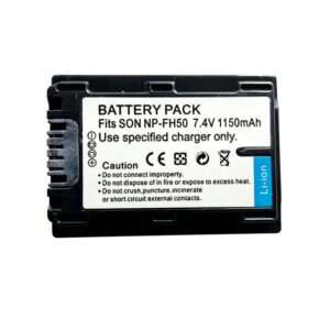 NP-FH50 900mAh 7.2V Li-ion replacement battery for Sony Alpha DSLR A230 A330 and Cyber-shot HX100V, front view showing battery label