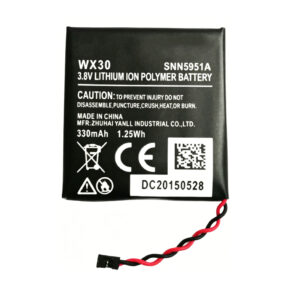 WX30 SNN5951A 300mAh 3.8V Li-ion replacement battery for Moto 360 1st Gen smartwatch, front view showing battery label