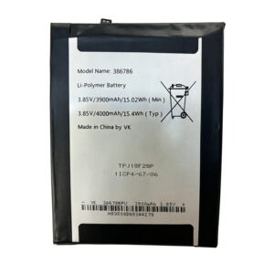 386786 4000mAh 3.85V Li-ion Polymer replacement battery for SUGAR C12, BQ-6016L Mercury, and Wiko View 3 Pro W-P611, front view on white background showing battery surface and connector flex cable
