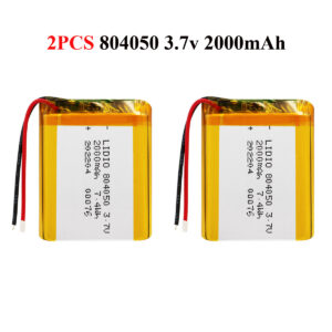 Two 804050 2000mAh 3.7V Li-Po batteries with protection board for DIY projects 8×40×50mm