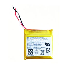 AEC643333A 560mAh 3.7V Li-ion replacement battery for Bang & Olufsen Beoplay E8 charging case, front view showing battery label and connector flex cable