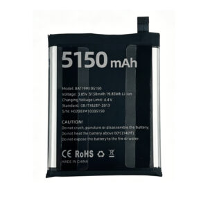 BAT19M105150 5150mAh 3.85V Li-ion Polymer replacement battery for Doogee S95 and S95 Pro rugged phones, front view showing battery surface and connector flex cable
