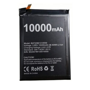 BAT20M1310000 10000mAh 3.85V Li-ion Polymer replacement battery for DOOGEE S88 S88 Pro S88 Plus, front view showing battery surface and small 2-pin connector