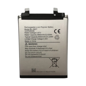 BL-58DT 6000mAh 3.87V Li-Polymer replacement battery for Tecno Pova 4 Pro LG8n, front view on white background