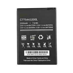 C775443200L 2000mAh 3.8V Li-ion replacement battery for BLU C5L, C050, and C5 2019, front view showing battery label and contact pads