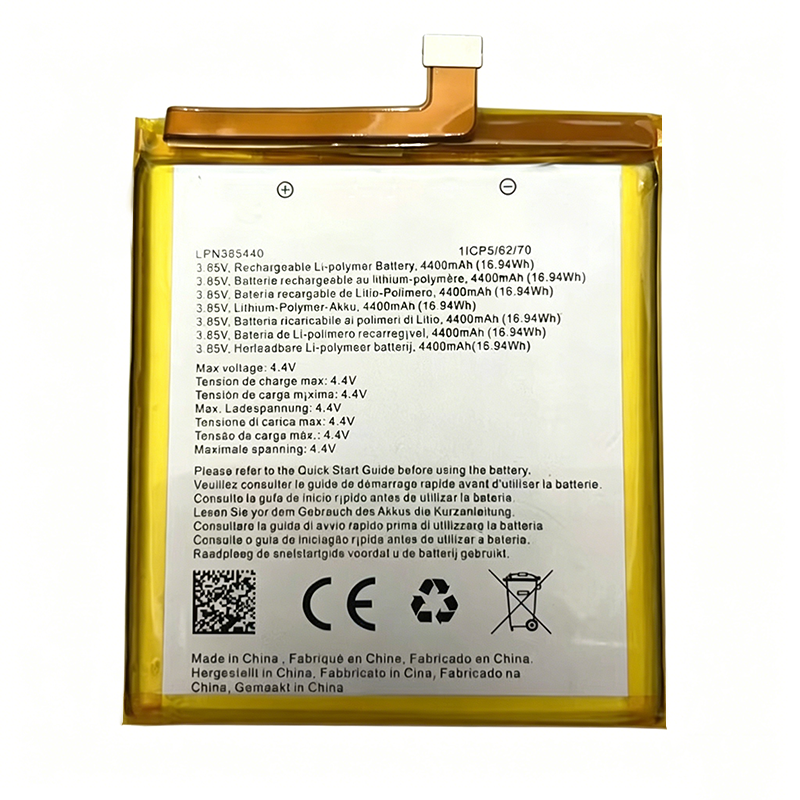 LPN385440 4400mAh 3.85V Li-Polymer replacement battery for Crosscall Trekker-X4 rugged phone, front view on white background