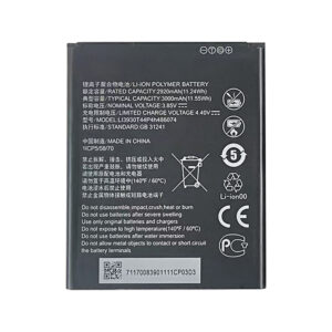 LI3930T44P4h486074 3000mAh 3.85V Li-ion replacement battery for ZTE Blade A31 and A31 Plus, front view showing battery label and connector flex cable