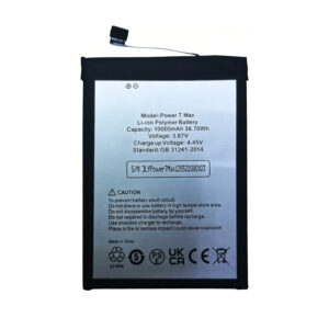 Power 7 Max 10000mAh 3.87V Li-ion Polymer replacement battery for UMIDIGI Power 7 Max, front view showing battery surface and small 2-pin connector