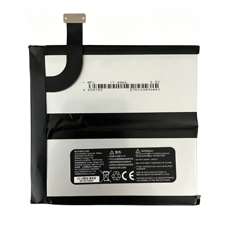 654793-2S 4600mAh 7.6V Li-Polymer replacement battery for GPD P2 Max, front view showing battery label and dual-cell connector