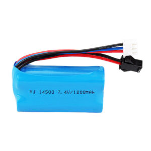 14500 1200mAh 7.4V 15C Li-ion rechargeable battery with SM plug for RC drone and electronics, front view, white background