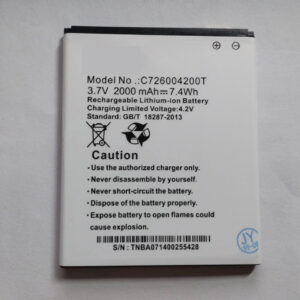 C726004200T 2000mAh 3.7V Li-ion replacement battery for Dash 5.0 D410 smartphone, front view, white background