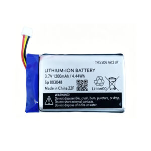 SP803048 1200mAh 3.7V Li-Polymer replacement battery for Infant Optics DXR-8 and DXR-6 baby monitors, front view showing battery label and connector