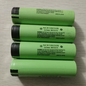 Four pieces NCR18650B 3400mAh 3.7V Li-ion rechargeable batteries made in Japan, 4 pack front view, white background