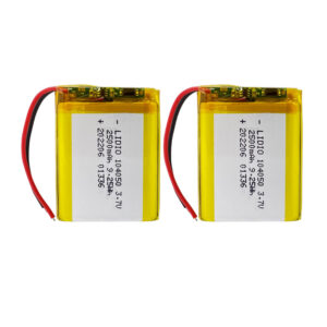 2PCS 104050 2500mAh 3.7V Li-Polymer rechargeable batteries with protection board, both batteries front view showing battery labels and red/black wires