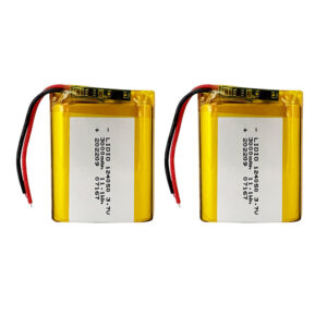 2PCS 124050 3000mAh 3.7V Li-Polymer rechargeable batteries with protection board, both batteries front view showing battery labels and red/black wires
