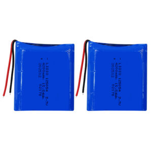 2PCS 125054 4200mAh 3.7V Grade A Li-Polymer rechargeable batteries with protection board, both batteries front view showing battery labels and red/black wires