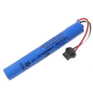 14500 600mAh 7.4V 2S Li-ion battery with SM-3P plug for RC drone electronic toy, front view showing cylindrical cell body and connector on white background