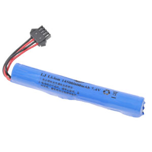 14500 600mAh 7.4V 2S Li-ion battery for RC drone electronic toys, front view showing battery body and SM-4P (4-pin) connector on white background
