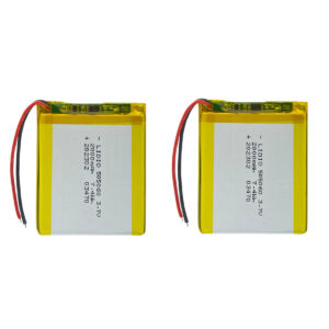 2PCS 505060 2000mAh 3.7V Li-Polymer rechargeable batteries with protection board for makeup mirror light, both batteries front view showing battery labels and red/black wires