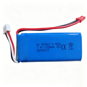 803063 1200mAh 7.4V 25C 2S Li-Po battery for YiZhan X6 RC drone, front view showing battery body and JST connector on white background