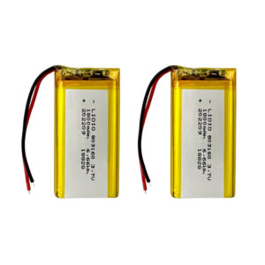 2PCS 803160 1800mAh 3.7V Li-Polymer rechargeable batteries with protection board, both batteries front view showing battery labels and red/black wires
