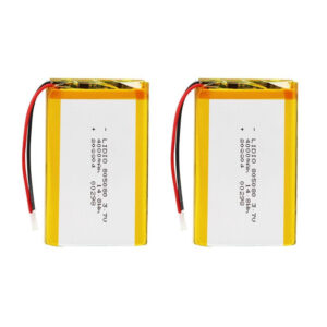 2PCS 805080 4000mAh 3.7V Li-Polymer rechargeable batteries with protection board, both batteries front view showing battery labels and red/black wires