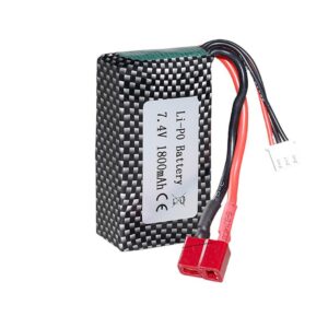 903455 1800mAh 7.4V 25C 2S Li-Po battery pack with T Plug connector for WLtoys A959-B A969-B A979-B K929-B RC car, dimensions 62×33×17mm, weight 71.5g, front view on white background
