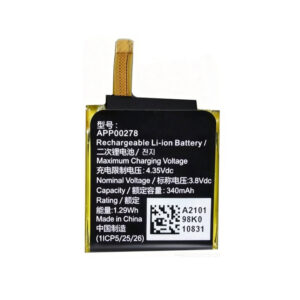 APP00278 340mAh 3.8V Li-ion replacement battery for Montblanc Summit S2T18 smartwatch, front view on white background showing battery surface and connector cable