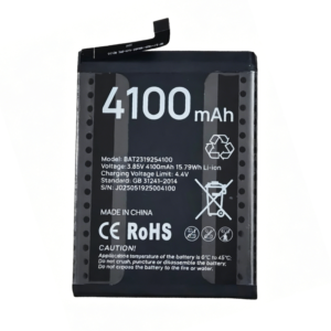 BAT2319254100 4100mAh 3.85V Li-ion replacement battery for Doogee smartphone, front view on white background showing battery surface and connector flex cable