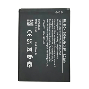 BL-30CH 3000mAh 3.8V high capacity Li-ion replacement battery for Nokia, front view on white background showing battery surface and contact pins
