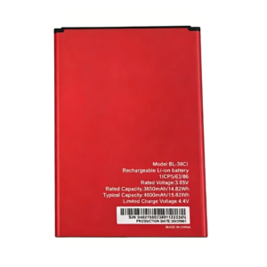 BL-38CI 4000mAh 3.85V Li-ion replacement battery for itel A58 and A58 Pro, front view on white background showing battery surface and connector pins