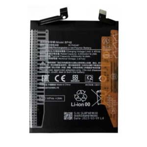 BP4B 4300mAh 3.87V Li-Polymer replacement battery for Xiaomi 12 Lite 2203129G and POCO M5s 22071178PG, front view on white background showing battery surface and connector flex cable