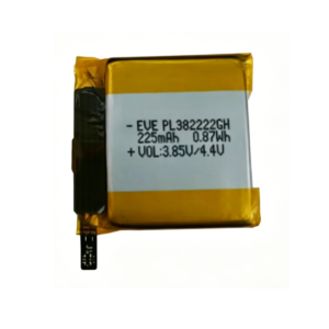 PL382222GH 225mAh 3.87V Li-Polymer replacement battery for Amazfit Pop A2024 and Amazfit Pop Pro A2019, front view showing battery label and connector