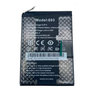 S93 8300mAh 3.87V Li-ion replacement battery for Oukitel WP17 rugged phone, front view on white background showing battery surface and connector flex cable