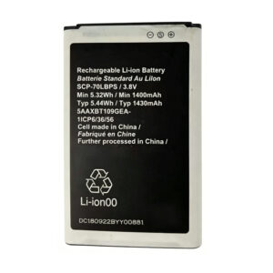 SCP-70LBPS 1430mAh 3.8V Li-ion replacement battery for Kyocera Cadence LTE S2720, front view on white background showing battery surface and contact pins