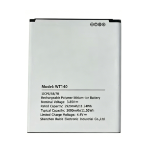 WT140 3000mAh 3.85V Li-Polymer replacement battery for Nokia C01 Plus, front view on white background showing battery surface and contact pins